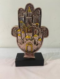 Vintage Judaica Hamsa Jerusalem Cityscape Sculpture