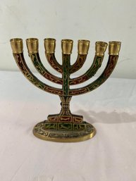 Vintage Judaica Solid Brass Menorah  Jerusalem 7 Candle Holder Hanukkah Israel