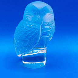 Vintage Lalique Crystal Owl Paperweight Signed