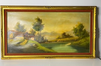 Vintage Large Oil Painting On Canvas Land Scape Signed & Framed