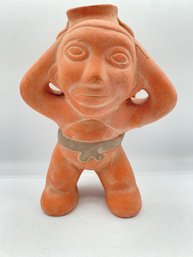 Vintage Red Clay Mexican Terracotta Figural Mexican Man Carrying 2 Jugs On The Back