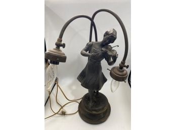 Bronze Sculpture Lamp  'Young Lady Playing The Violin' Signed  Lancini