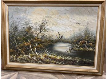 'Ducks Landing' Oil Painting Signed  By Bernard