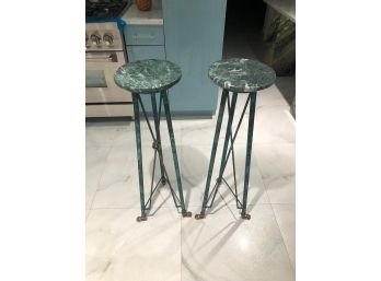 Pair Of Stands/Pedestals,  Green Marble Top, Lion Claw Feet