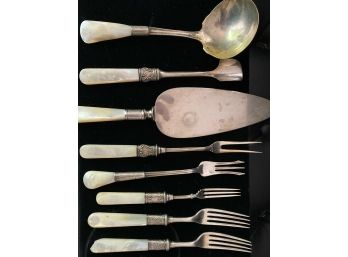 54 Pieces Collection Of Antique Mother Of Pearl And Sterling Silver Knives,