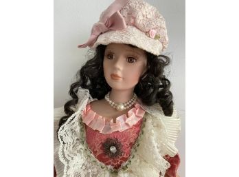 Porcelain Doll Rose 1-5000 Brunette Curls, Brown Eyes, Pearls