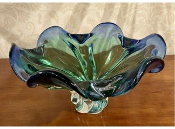 Vintage Art Glass Green & Blue Bowl/Dish