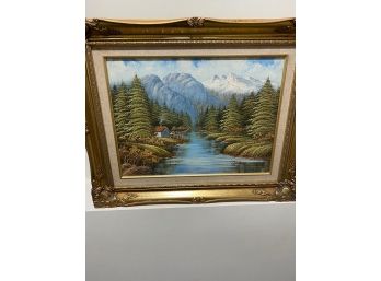 BY CAMPBELL, OIL PAINTING, LANDSCAPE/MOUNTAIN/LAKE VEIW, ORIGINAL SIGNED