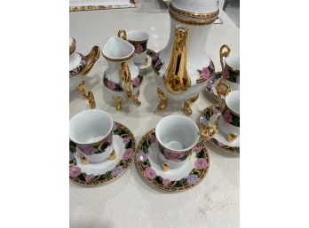 IMPERIAL VINTAGE FLORAL PORCELAIN TEA SET  ROSES FLOWERS GOLD TRIMES  FOR 6