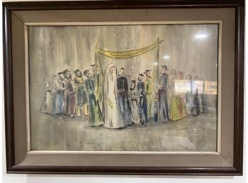 JOSEPH KOSSONOGI 1908-1981 LITHOGRAPH SIGNED, NUMBERED, JEWISH WEDDING, ISRAEL ART