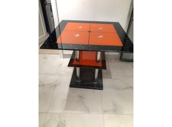 Orange & Black Tempered Glass Chrome Coffee Table