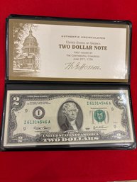 Uncirculated 2003 2 Dollar Bill In Holder