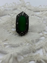 Stunning Deco Green Chrysoprase Sterling Ring