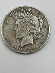 Genuine US PEACE 90 Percent Silver Dollar 1922