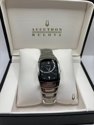 Sleek Stainless Steel Bulova Accutron Watch In Box