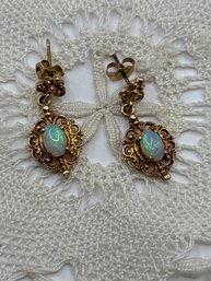 Vintage Filigree 14 Kt Gold Opal Earrings