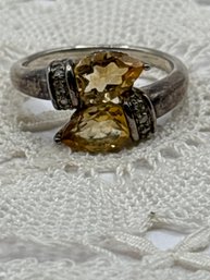 Beautiful Citrine And Diamond Bypass Ring