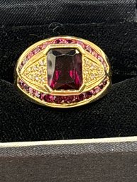 Gorgeous Heavy 14kt Garnet And Diamond Ring  WOW