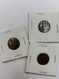 Lot #1 3 Indian Head Pennies 1890 1891 1892