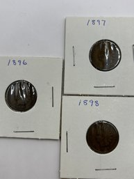 Lot # 2 3 Indian Head Pennies 1896 1897 1898