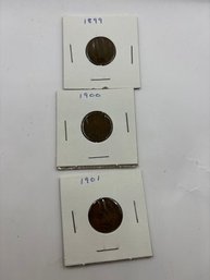 Lot # 3 3 Indian Head Pennies 1899 1900 1901