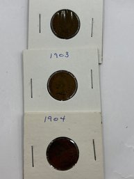 Lot #4 3 Indian Head Pennies 1902 1903 1904