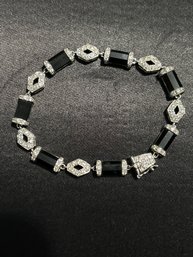 Elegant Deco Sterling Silver Onyx Bracelet