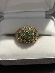 Genuine Emerald Vermeil Sterling Silver  Dome Ring