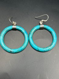 Jay King Sterling Silver Turquoise Hoop Earrings