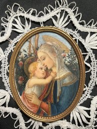 Antique Hand Painted Madonna Miniature Signed