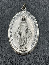 Large Vintage Sterling Silver Mary Medal