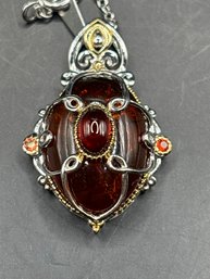 Unusual Sterling Silver Amber Garnet Necklace