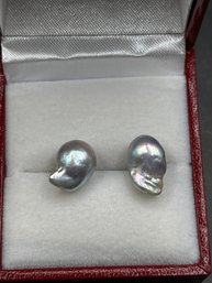 Lustrous Gray Baroque Pearl 14 Kt Earrings