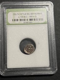 Ancient Celtic Silver Coin In Case C. 100 B.C. - 500 A.D.