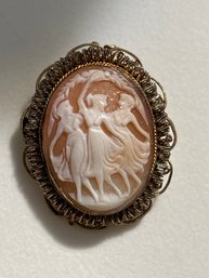 Vintage Vermeil Hand Carved 3 Graces Cameo Pin