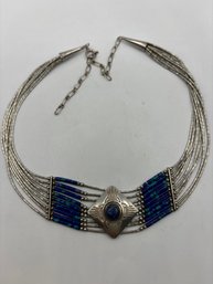 Native American Azurite Sterling Silver Necklace