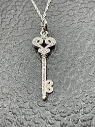 Beautiful 14 Kt Gold And Diamond Key Necklace