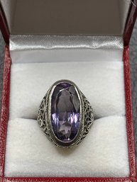 Vintage Large Amethyst Sterling Silver Ring