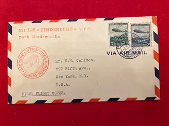 Hindenburg 1936 1st Flight Cover. Graf Zeppelin Stamps