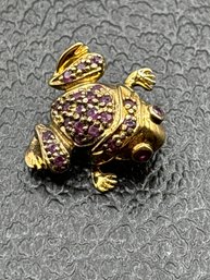 Genuine Ruby Vermeil Frog Brooch Pin