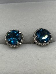 London Blue Gemstone Diamond Gold Earrings