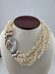 Freshwater Pearl And Garnet Statement Necklace