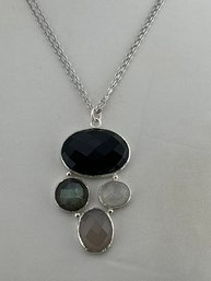 Labradorite Onyx Moonstone Sterling Necklace