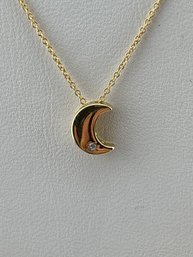 Sweet 14 Kt Gold Diamond Moon Necklace