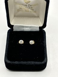 Genuine White Diamonds In 14 Kt Gold Stud Earrings