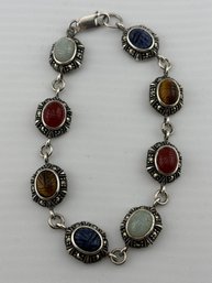 Sterling Silver Multi Gemstone Scarab Bracelet