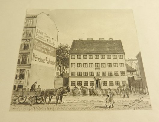 Vintage Original 1901 Pen And Ink Drawing Of German Street Scene  (JA34)