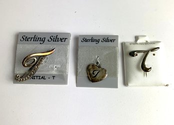 Vintage 3 Sterling Silver T  Jewelry  2 Brooches, 1 Heart Pendant   (JA8)