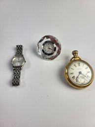 A-28-2 Watch Lot Anne Klein Watch Needs Battery Westclox Pocket Watch Camey Quartz Diamond Shape Top Spinner