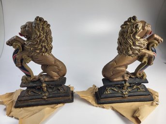 A-41 Pair Of Cast Iron Lion Rampant Door Stops